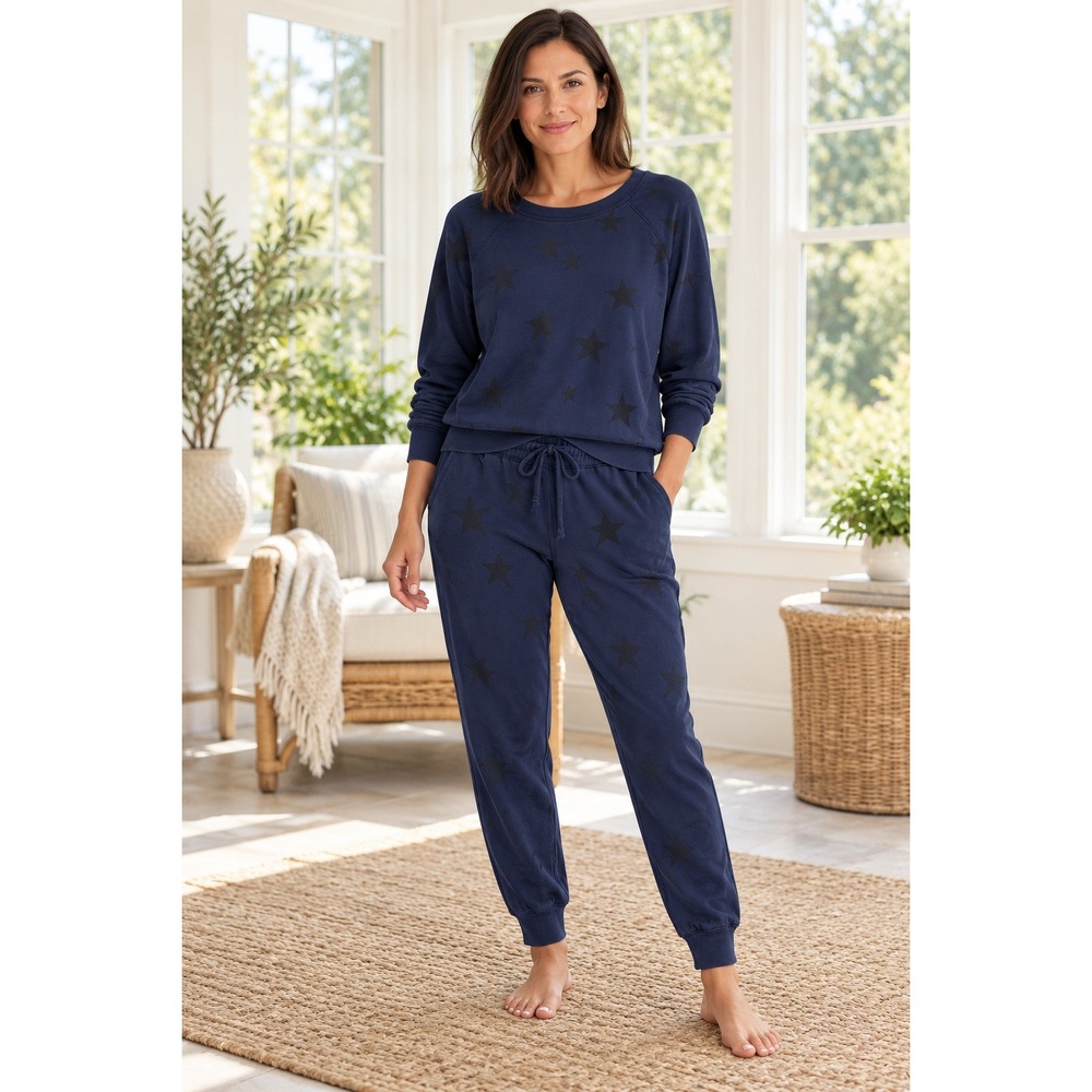 J.Crew Navy Blue Star Print Loungewear Set Sweatshirt Joggers XS